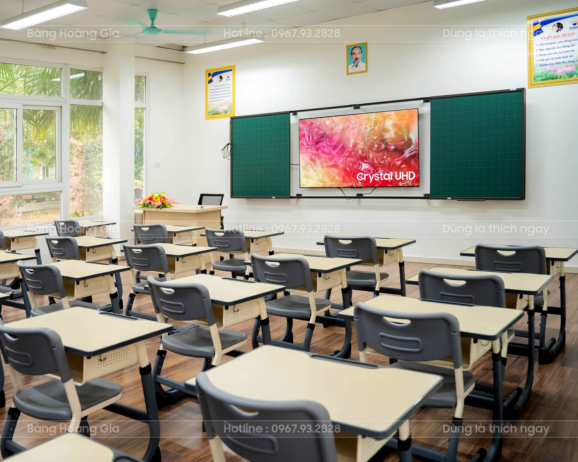 Bảng Trượt Ngang 4 Cánh Khối Tiểu Học | Bảng Hoàng Gia