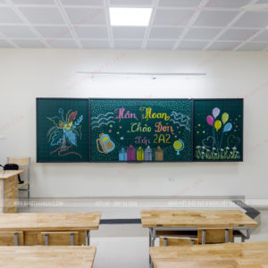 Mặt bảng xanh viết phấn Hàn Quốc, cốt 20mm chống rung – bảng trượt ngang liền khối